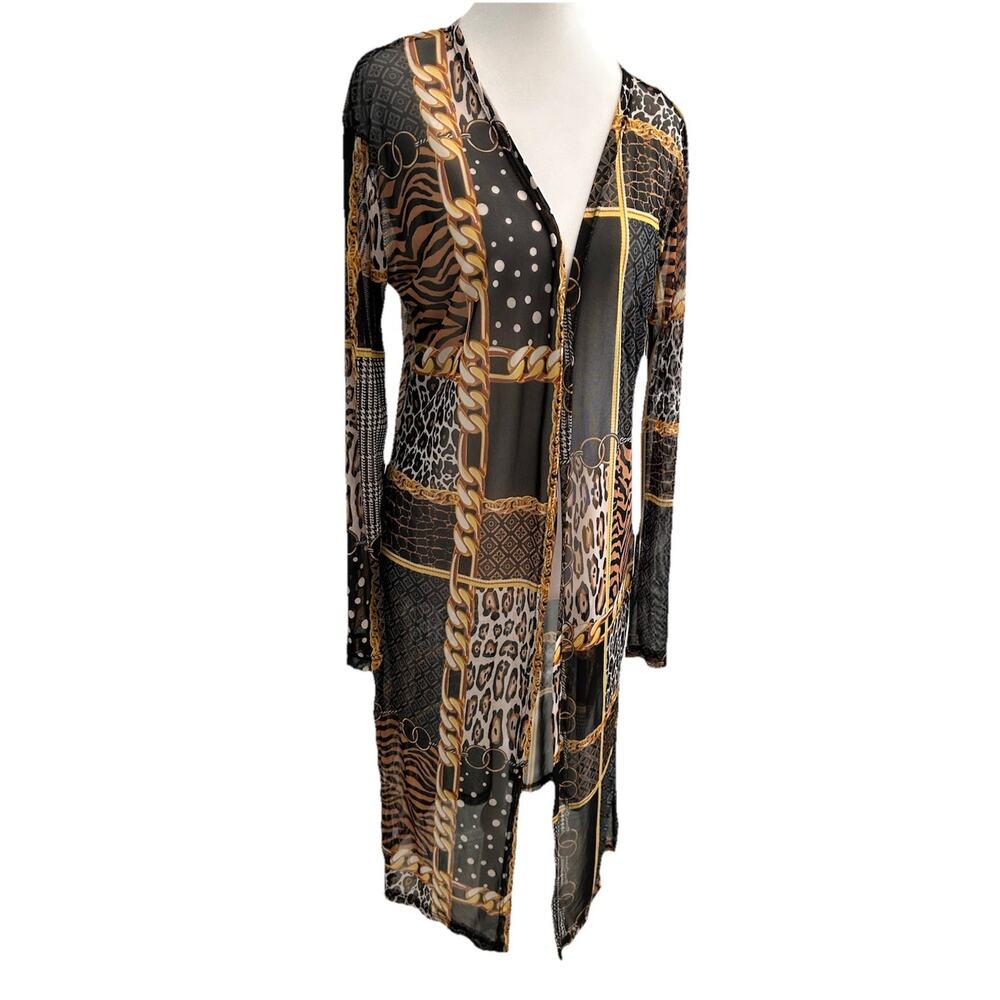 Kimono L Sheer Mob Wife Gold Chains duster cardigan Animal Patchwork Sexy Cover
